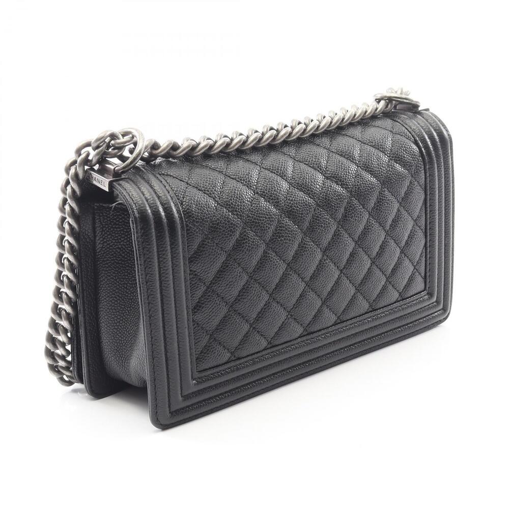 Chanel Boy Grained Black Leather Bag Shoulder Calf Black